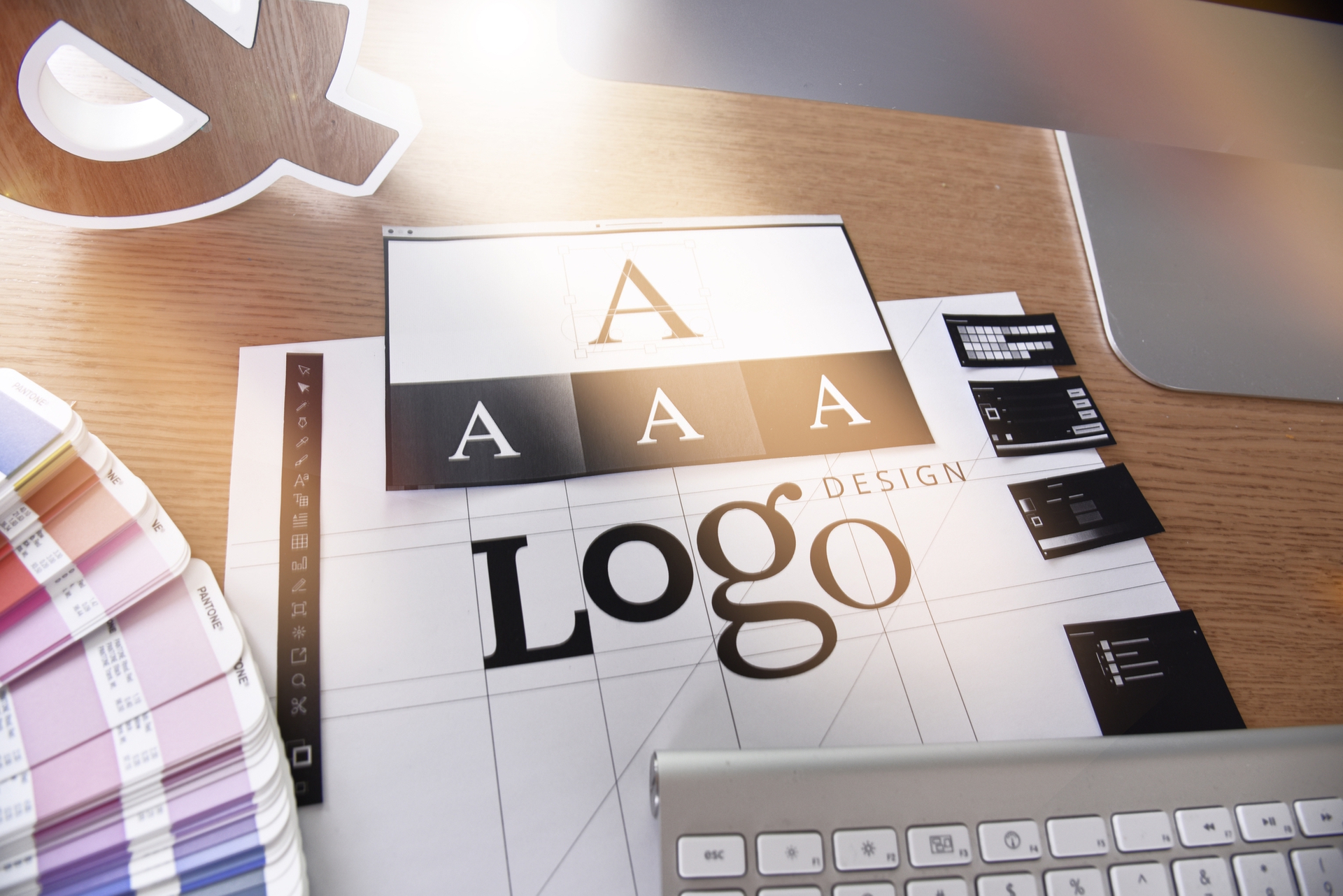 brand identity items on a desk